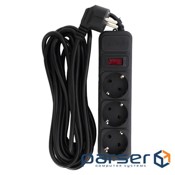Фільтр мережевий 5 м, Patron, Black, 3 розетки, 10А, до 2.5 кВт, вимикач, заземленн (EXT-PN-SP-1035) (EXT-PN-SP-1035)