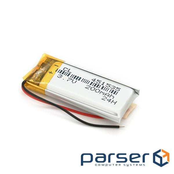 Літій-полімерний акумулятор 4,5*15*35mm 3,7V (Li-ion 3.7В 200мА&middot,год) (451535) ) (451535)