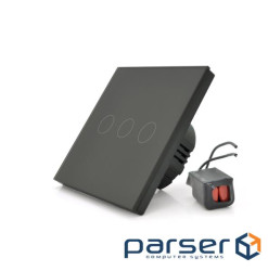 Сенсорний вимикач без заземлення + WiFi керування, триканальний, чорний, 86х86х35мм (17928)