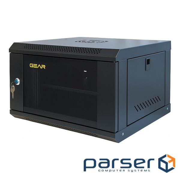 Шафа настінна GEAR 6U 19" 600x450x350 мм, + полка 19", black (GWMSN-6U-600-450)