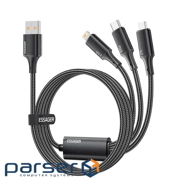 Дата кабель USB 2.0 AM to Lightning + Micro 5P + USB-C 1.2m 100W Essager (EXCMTL-JJ01-P)