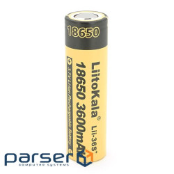 Акумулятор 18650 Li-Ion LiitoKala Lii-36S+, 3600mAh, 3.7V (2.75-4.2V), 65.5mm x 18.5mm, , Black / Ye