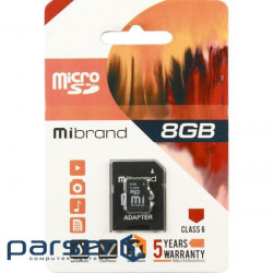 Memory card Mibrand 8 GB microSDHC Class 6 + SD Adapter (MICDC6/8GB-A)