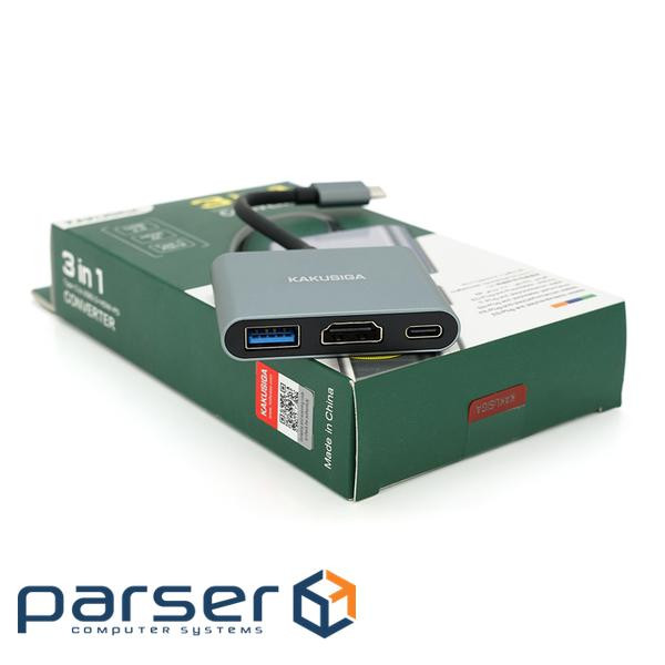 Конвертор iKAKU KSC-750 SHIXIN 3 in 1 (Type-C(тато) ) (YT-C-T-C(M) / HDMI(F) / USB3 10cm, Silver, Box)
