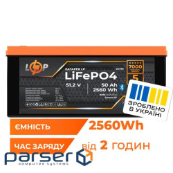 Акумулятор LP LiFePO4 51,2V - 50 Ah (2560Wh) (BMS 80A/50А) пластик Smart BT (24479)