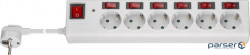 Кабель живлення-подовжувач IEC(Schuko) 1x6 M/F,1.5m Overload 1.5mm +7xВимикачів,білий (75.07.2568-1)