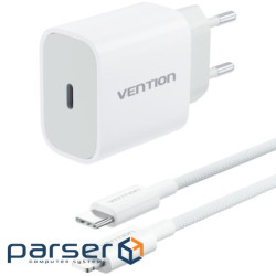 Зарядний пристрій 1xUSB-C 20W + USB-C to Lightning cable М-М White Vention (G17W0-EU)