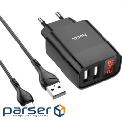 Зарядний пристрій HOCO C86A Illustrious 2xUSB-A, 2.4A Black w/Micro-USB cable (6931474746290)
