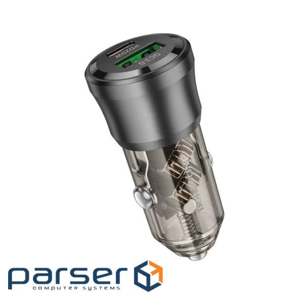 Зарядний пристрій BOROFONE 1xUSB-C PD + 1xUSB 38W car adapter transparent black (6941991106965)