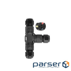 Кабельний T-розгалужувач EW-P20T-3P(37898), під кабель 5-9 мм, 16A, 450V, Black , 16A, 450V, Black