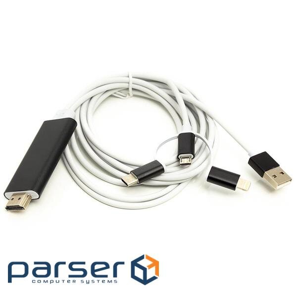 Кабель POWERPLANT HDMI - Lightning/Micro-USB/USB-C White (CA911912)