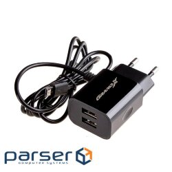 Зарядний пристрій Grand-X 5V 2,1 A 2USB + micro USB Black (CH-35B)