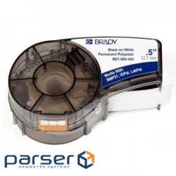 Brady label printer ribbon, polyester, 12.7mm / 6.4m. Black on White (M21-500-423)
