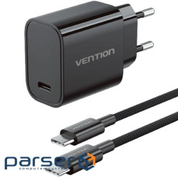 Зарядний пристрій 1xUSB-C 30W + USB-C cable М-М Black Vention (G18B0-EU)