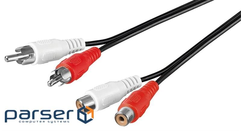Кабель аудіо-подовжувач RCA 2x2 M/ F 5.0 m,плаский,чорний (75.05.0027-1)