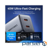 Зарядний пристрій Vention 2xUSB-C PD45W GaN transparent gray (FCFH0-EU)