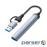 Хаб USB ColorWay "4-in-1", Grey, Type-C / USB 3.0 - 1xUSB 3.0 / 2xUSB 2.0 / 1xType-C 2.0, (CW-HUB06)