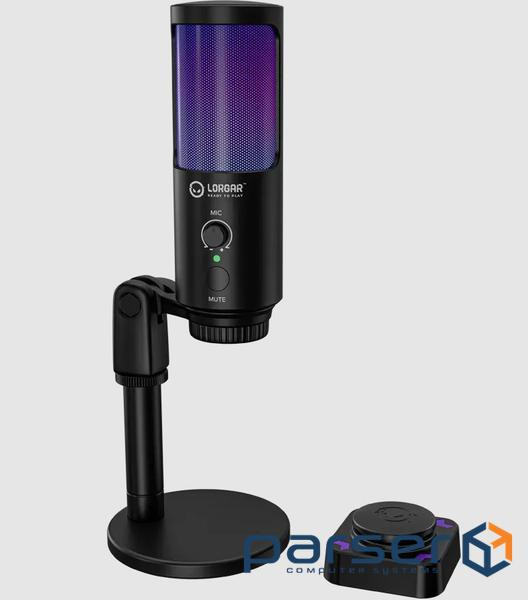 LORGAR SMP40, RGB Microphone with external mute button and metal stand, Black (LRG-SMP40-BK)