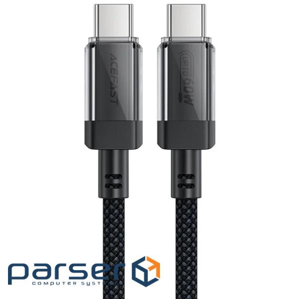Кабель USB 2.0 USB-C to USB-C, 1.2 м , 60W, 3.0A, stainless steel Black, C12-03 Acefa (6974316283317)