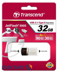 USB накопитель 3.1+Type-C Transcend 890 32GB R90/ W30MB/ s (TS32GJF890S)