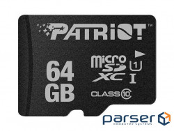 Карта памяти microSDXC, 64Gb, Class10 UHS-1 А1, Patriot LX Series, без адаптера (PSF64GMDC10)