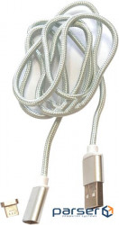 Magnetic cable Kingda micro USB2.0 2.1A, 1m., braid, silver (S0755)