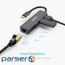 Хаб USB 3.1 -> 3х USB 3.0+RJ45(1000M) Ethernet 4 in 1 Hub Choetech (HUB-U02-BK)