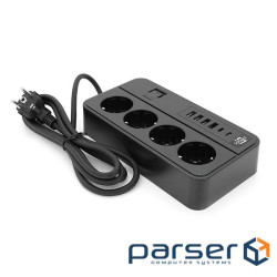 Мережевий фільтр G13, 3000W, 4 Socket + 4 USB 3,2 А + 2 Type-C, 2м, Black, Box (YT-G13) , Black, Box (YT-G13)