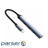 Хаб USB ColorWay ''4-in-1'', Grey, Type-C 3.0 - 1xUSB 3.0 / 3xType-C 2.0, кабель 12 см, алю (CW-HUB07)