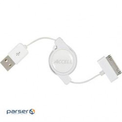 Accell Cable L154B-003J USB to Dock - Sync and Charge Retractable Cable White Retail
