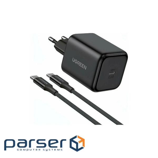 Зарядний пристрій Ugreen USB-C GaN 45W + cable USB-C to USB-C X524 black (65054)