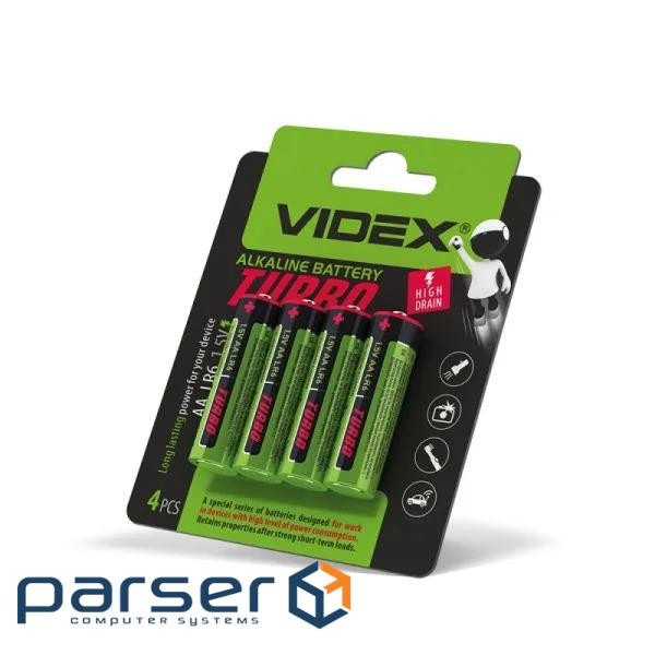 Батарейка AA (LR6), лужна, Videx Turbo, 4 шт, 1.5V, Blister (AA (LR6) Turbo 4шт )