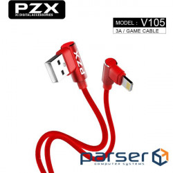 Кабель PZX V-105, Quick Charge3.0 Iphone7/ 8/ X Cable, 3.0A, Red, длина 1м, угловой, BOX (V-105 Red)