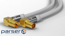 Кабель антенний-подовжувач RF:Coaxial M/F 2.0m,+M/M 90ё/90ё D=8.0mm 4xShield Cu,білий (75.07.0417-1 (75.07.0417-1