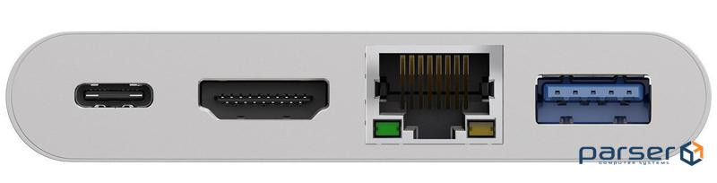 Monitor adapter USB Type-C-HDMI M/F,+USB-C(USB3.0+PD-60W)+GigaLan 4K, white (75.06.2105-1)