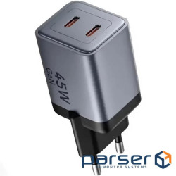 Зарядний пристрій 2xUSB-C 45W PD3.0/QC/GaN + USB-C cable М-М чорний Vention (TZ-FCDH0-EU)