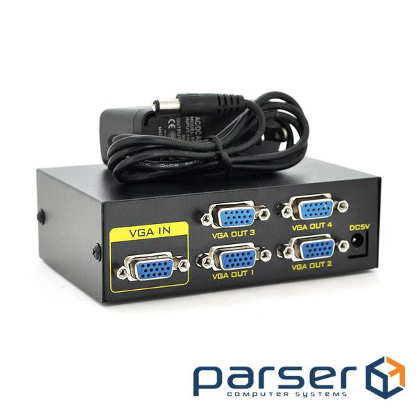 Активний спліттер VGA сигналу KV-FJ1504A (VGA2004) 150MHz 4 Port, DC5V / 2A, Black KV-FJ1504A (VGA2004) 150MHz 4 Port, DC5V / 2A, Black