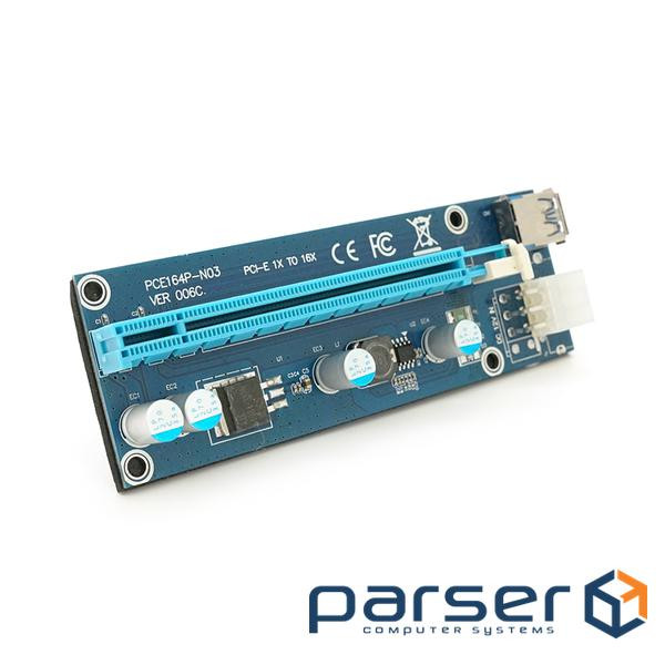 Плата PCE164P-N03 (VER006C) Riser PCI-EX, x1=>x16, USB 3.0, DC12V(PCI-E / 6pin), конденсатори