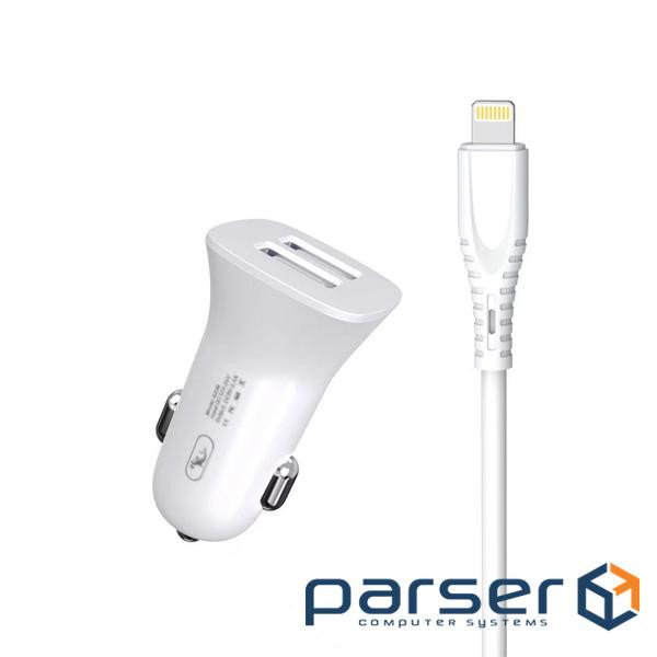 Автомобільний зарядний пристрій SkyDolphin SZ09L (2USB, 3.4A) White (AZP-000108) + кабель Lightnin