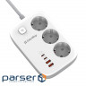 Мережевий фільтр COLORWAY CW-CHE34PDW White, 3 розетки, 2xUSB-C, 2xUSB, 2м 