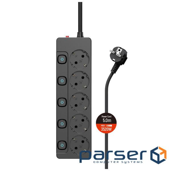 Мережевий фільтр живлення ColorWay CW-PSEA55SBK 5 розеток5м