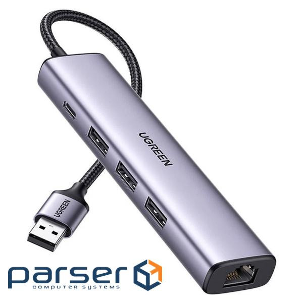 Концентратор Ugreen USB 3.0 to 3хUSB 3.0/Type-C+RJ45(1000M) Ethernet 5in1 CM475 (60554)
