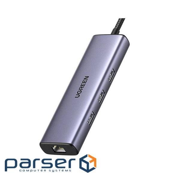 Концентратор Ugreen USB-C 6-in-1 3xUSB 3.0 + HDMI 4K@30Hz + RJ45 1000Mbps + PD silver (1 (UGR-15598)