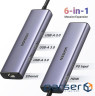 Концентратор Ugreen USB-C 6-in-1 3xUSB 3.0 + HDMI 4K@30Hz + RJ45 1000Mbps + PD silver (1 (UGR-15598)