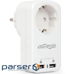 Зарядное устройство EnerGenie 2 USB по 2.1A со сквозной розеткой (EG-ACU2-01-W)