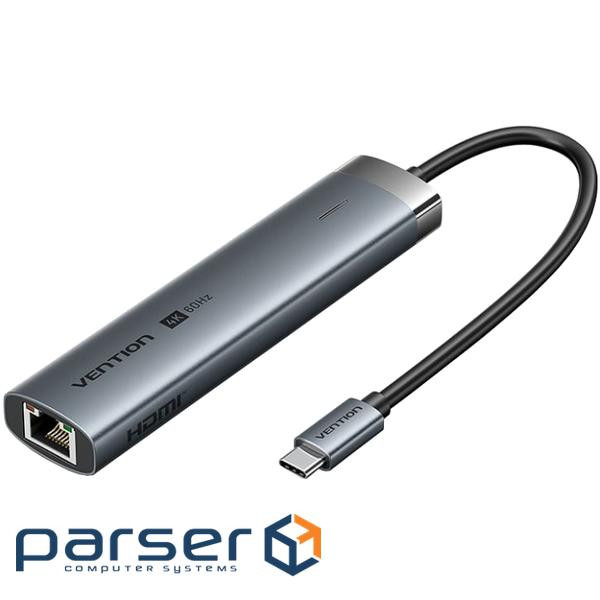 Док-станція USB3.2 Type-C --> HDMI/USB 3.0x2/RJ45/PD 100W Hub 6-in-1 Vention (TGNHB)