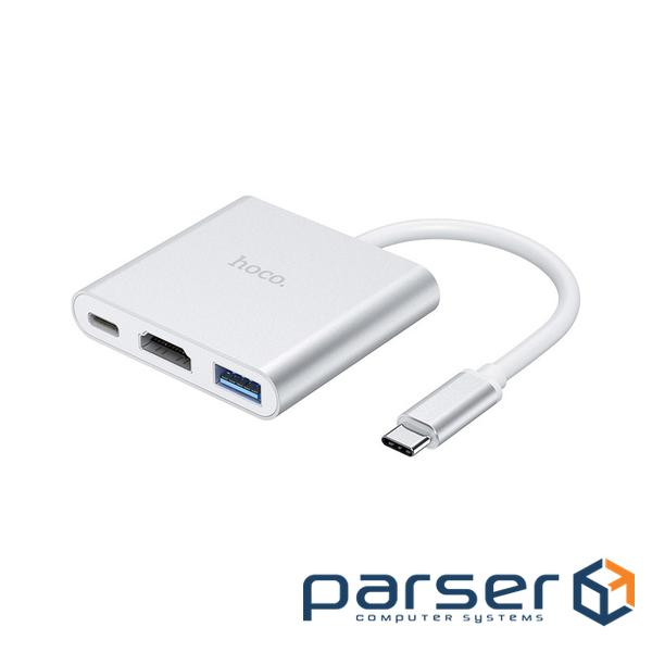 Концентратор HOCO USB-C to USB3.0+HDMI+PD HB14 Silver (6931474725790)