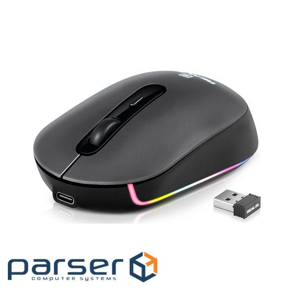 Миша REAL-EL RM-470W Rechargeable Wireless, Black, бездротова, Type-C, BT, RGB, опти (EL123200049)
