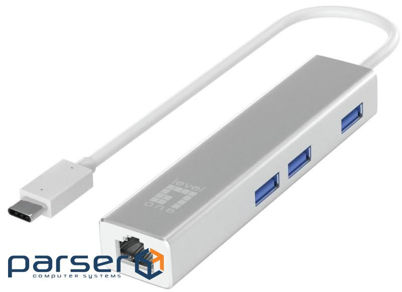LevelOne Adapter USB-C -> GBit-LAN + USB3.0-Hub (USB-0504 V4)