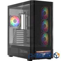 Корпус Modecom VOLCANO AQ500 ARGB MIDI FRONT LCD 6,2”, 4x120mm fans BLACK без БЖ (MC-A-AQ500-4FA-B)